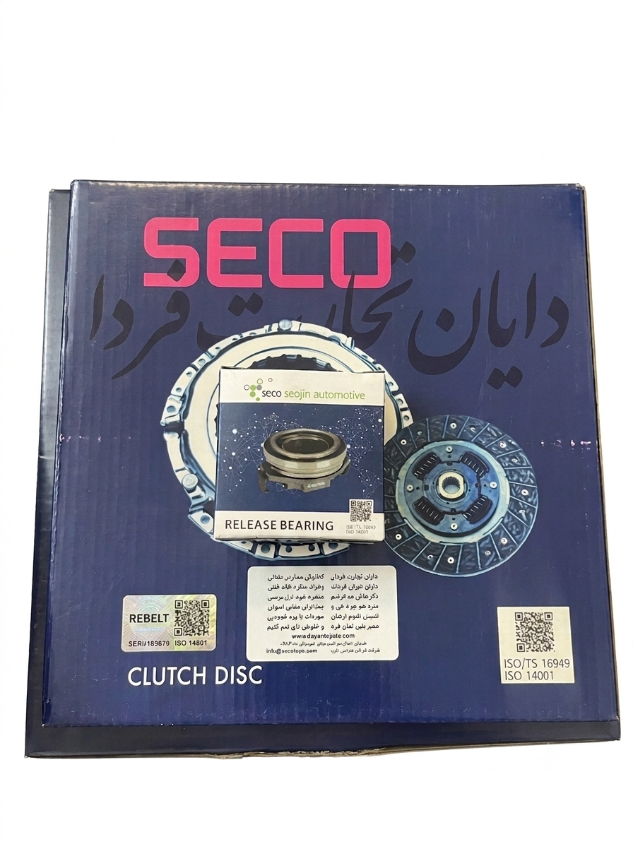 *دیسک و صفحه  تیبا 215 سکو seco کره ای اصل *  پلمپ و هولوگرام رسمی نمایندگی سکو در ایران* مناسب خودرو های سایپا * سکو اصلی کره ضمانت اصالت کالا *مدل 4 فنر کیت کامل کلاچ شامل دیسک و صفحه و بلبرینگ *کلاچ (مناسب تیبا ، ساینا  ، اطلس  و شاهین دنده ای و ..)